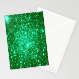 Emerald Green Glitter Stars Stationery Card