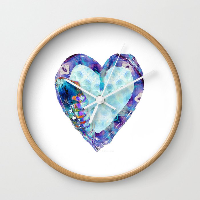 Blue Heart Art Feather Love by Sharon Cummings Wall Clock