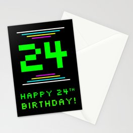 [ Thumbnail: 24th Birthday - Nerdy Geeky Pixelated 8-Bit Computing Graphics Inspired Look Stationery Cards ]