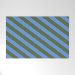 [ Thumbnail: Cornflower Blue and Dark Olive Green Colored Lines/Stripes Pattern Welcome Mat ]
