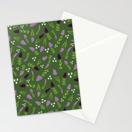Allover Print of Lilacs with Sage & White on a Green Background Stationery Cards