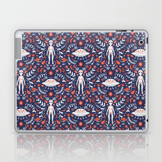 Folk Art Alien in Navy, Red & White Laptop & iPad Skin