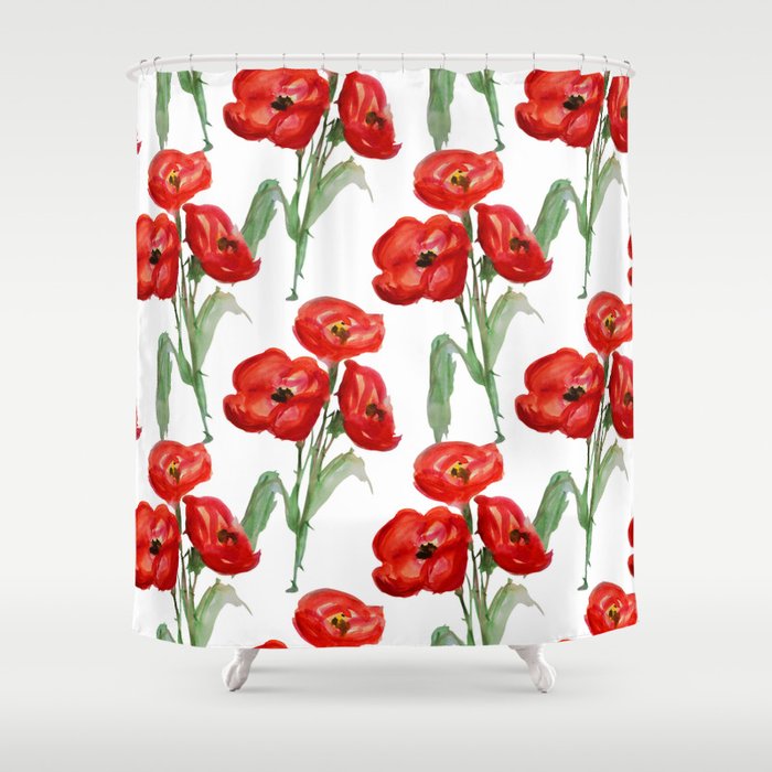 Watercolor Red Poppies Shower Curtain By Chantalnathalie Society6 Watercolor Red Poppies Shower Curtain