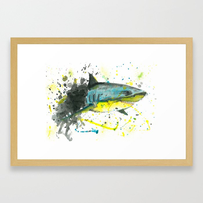 Shark Watercolor Painting Framed Art Print By Elliewatercolorart