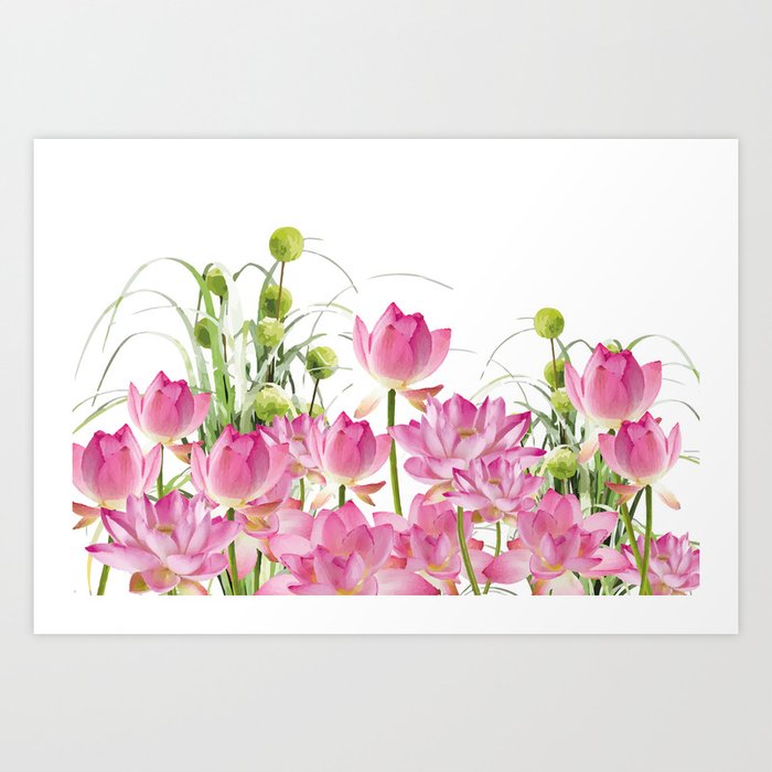 Field of Lotos Flowers Art Print