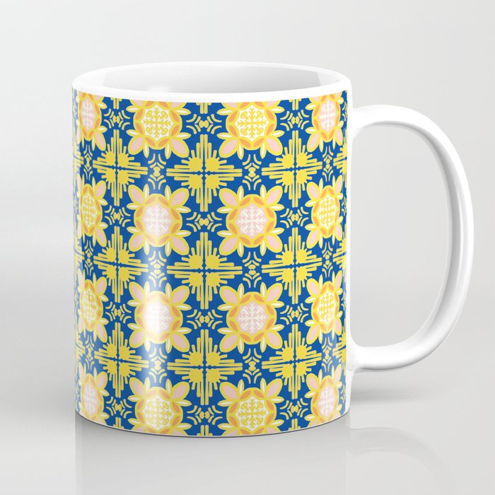 Cheerful Retro Modern Kitchen Tile Mini Pattern Navy, Orange and Yellow Coffee Mug
