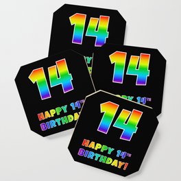 [ Thumbnail: HAPPY 14TH BIRTHDAY - Multicolored Rainbow Spectrum Gradient Coaster ]