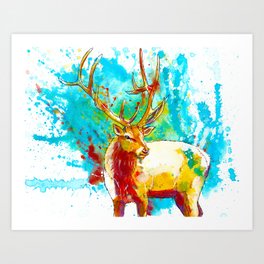 The Forest Wanderer - Elk painting Art Print