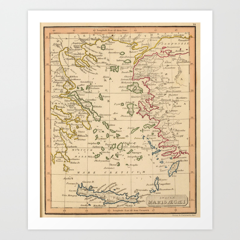 Vintage Map Of The Aegean Sea 15 Art Print By Bravuramedia Society6