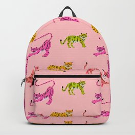 Tropical tigers multicolour- pink background Backpack