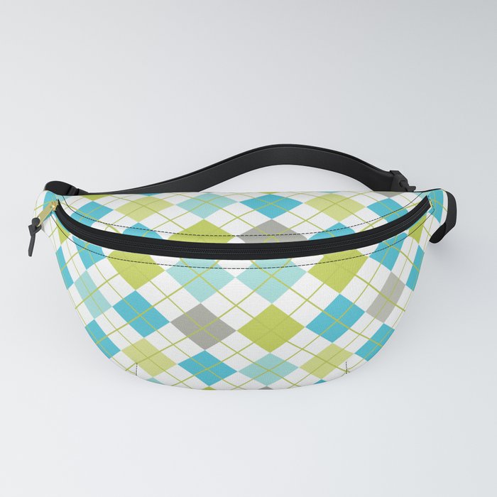 Retro 1980s Argyle Geometric Pattern in Modern Bright Colors Blue Green and Gray Fanny Pack