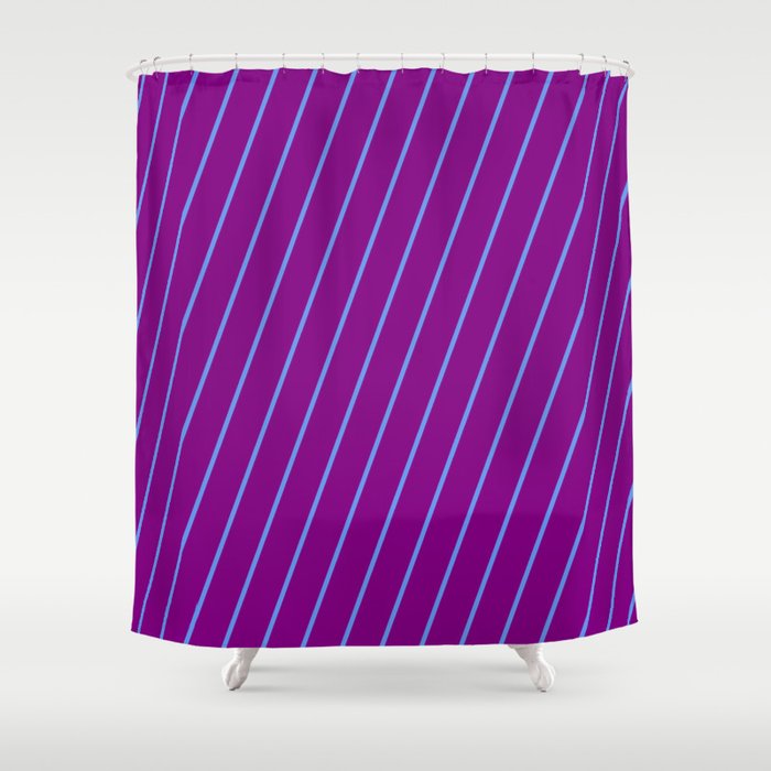 Cornflower Blue and Purple Colored Lines/Stripes Pattern Shower Curtain