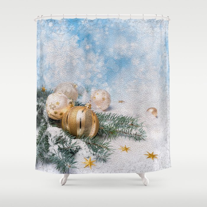 Gold Blue Ornaments Shower Curtain