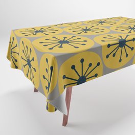 Atomic Dots Midcentury Modern Retro Pattern in Navy Blue, Light Mustard, and Gray Tablecloth
