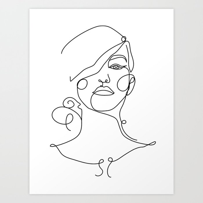 Vanity Girl In One Line Art Print By Valleriaart Society6,Dog Laying Upside Down Drawing