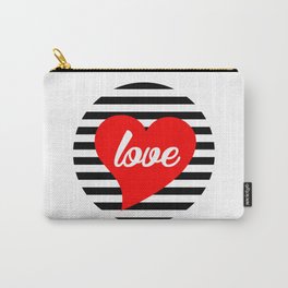 Love With Heart, Typography, Red Heart and Black Stripes, Sticker Carry-All Pouch