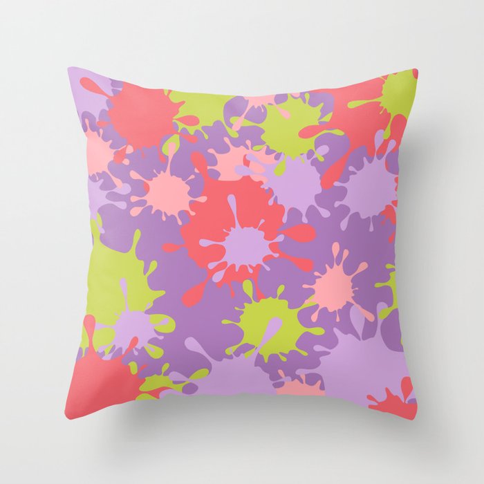 Paint Splatter-Purple+Pink+Green Throw Pillow