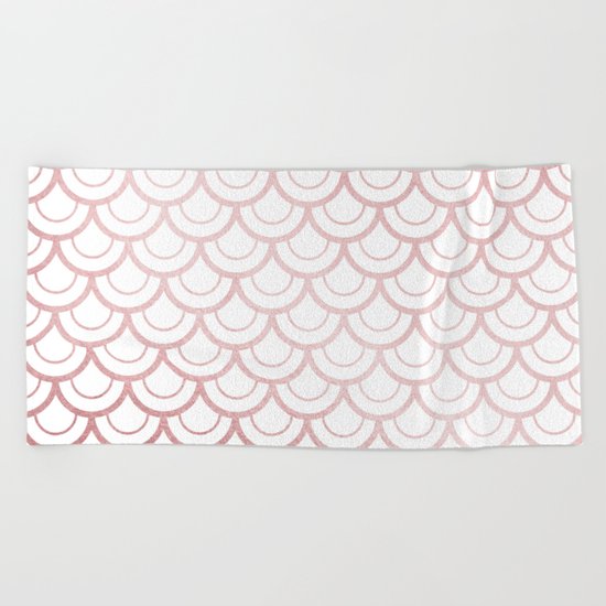 Simply Mermaid Scales in Rose Gold Sunset Beach Towel