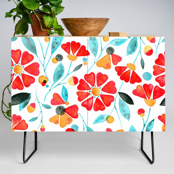 sweet florals - coral and teal Credenza