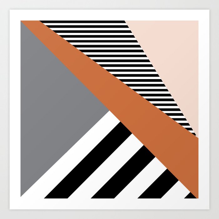 Striped, Color Block, Geometric, Terracotta, Gray, Pink, Black Art Print