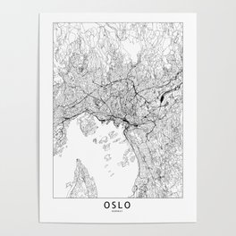 Oslo White Map Poster