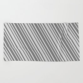 [ Thumbnail: Grey & Light Gray Colored Stripes/Lines Pattern Beach Towel ]