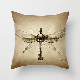 Steampunk mechanical Dragonfly no.1 Throw Pillow