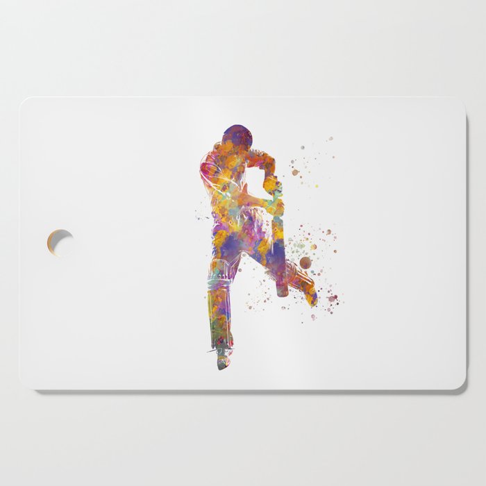 Cricket player in watercolor Cutting Board
