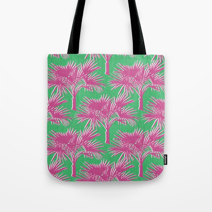 Retro Palm Trees Hot Pink and Kelly Green Tote Bag