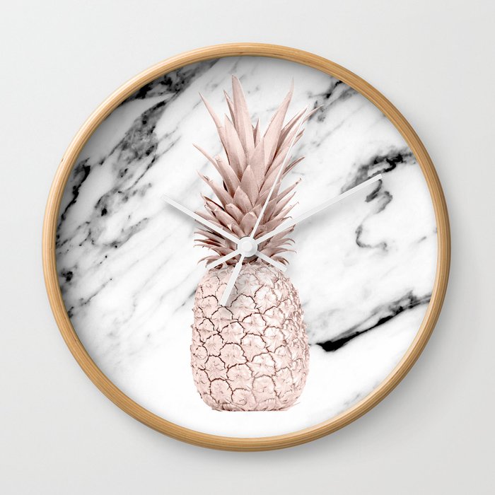 Pineapple Rose Gold Marble Wall Clock By Luxuryhome Society6