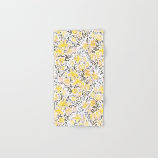 Sunny Yellow Crayon Striped Summer Floral Hand & Bath Towel