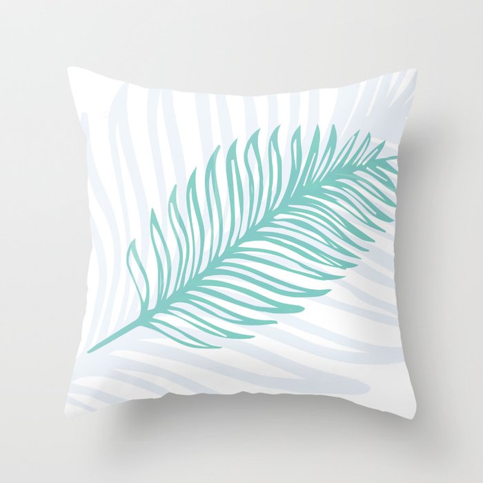 Palm Leaf in Blue and Green Throw Pillow