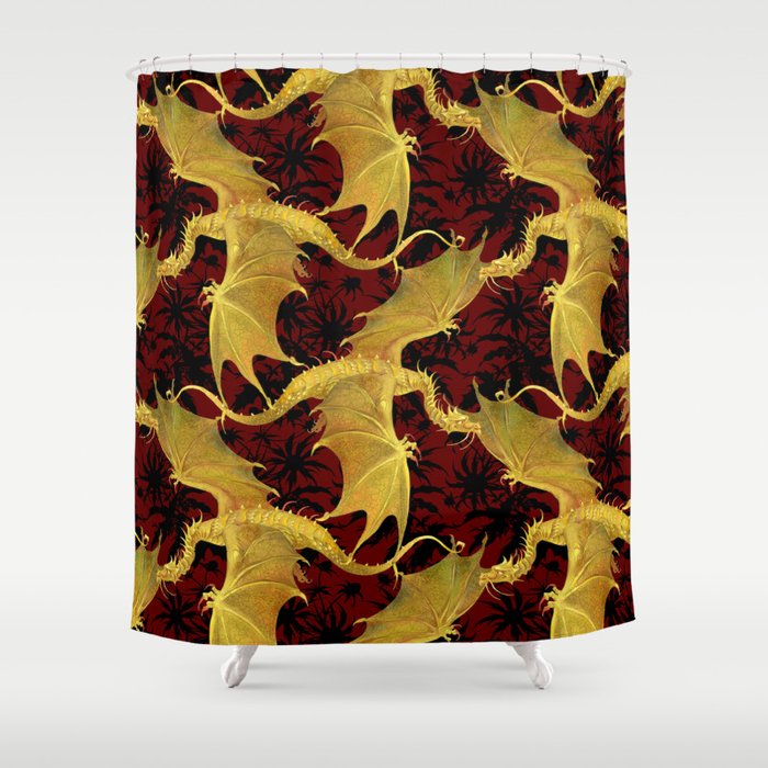 Golden dragons on an ornate background Shower Curtain