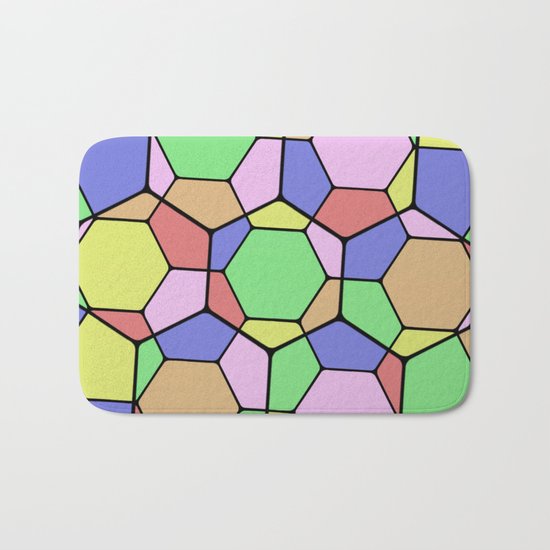 Stained Glass Tortoise Shell - Geometric, pastel, hexagon patterned artwork Bath Mat