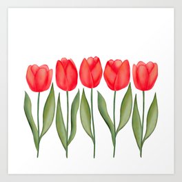 Red Spring Tulips Watercolor Flowers Art Print