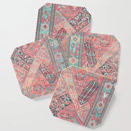 Blush Pink and Aqua Blue Antique Persian Rug Vintage Oriental Carpet Print Coaster