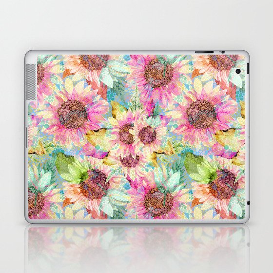 Watercolour Romantic Sunflower Pattern Laptop & iPad Skin