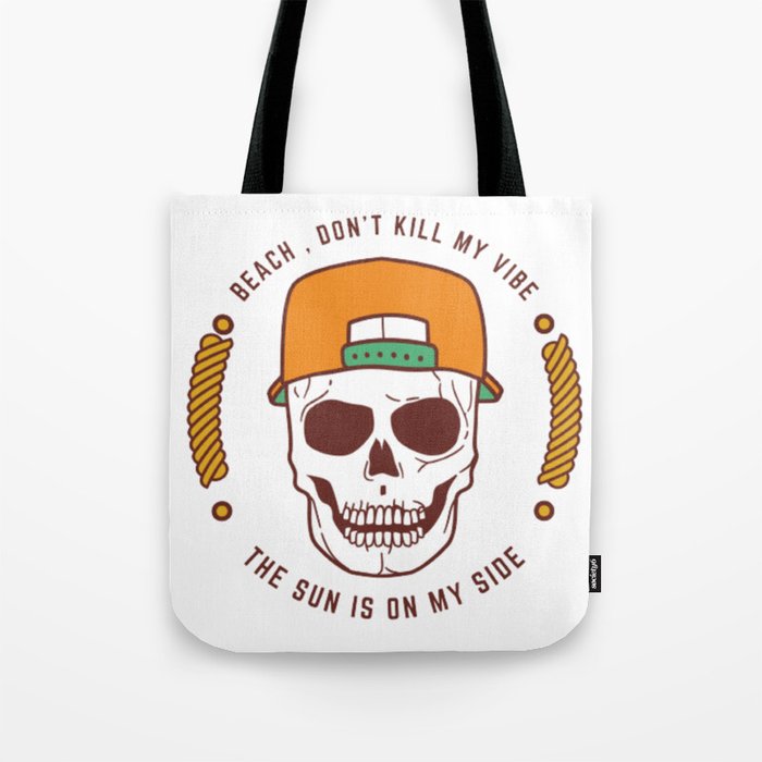 Cool Skull With Orange CAP - Quote Beach Vibes Sun  Tote Bag