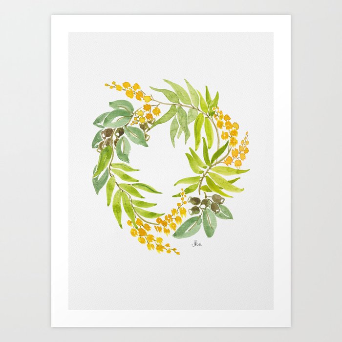 Wattle Christmas Wreath Art Print
