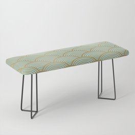 Festive, Art Deco, Wave, Pattern, Green and Gold Bench