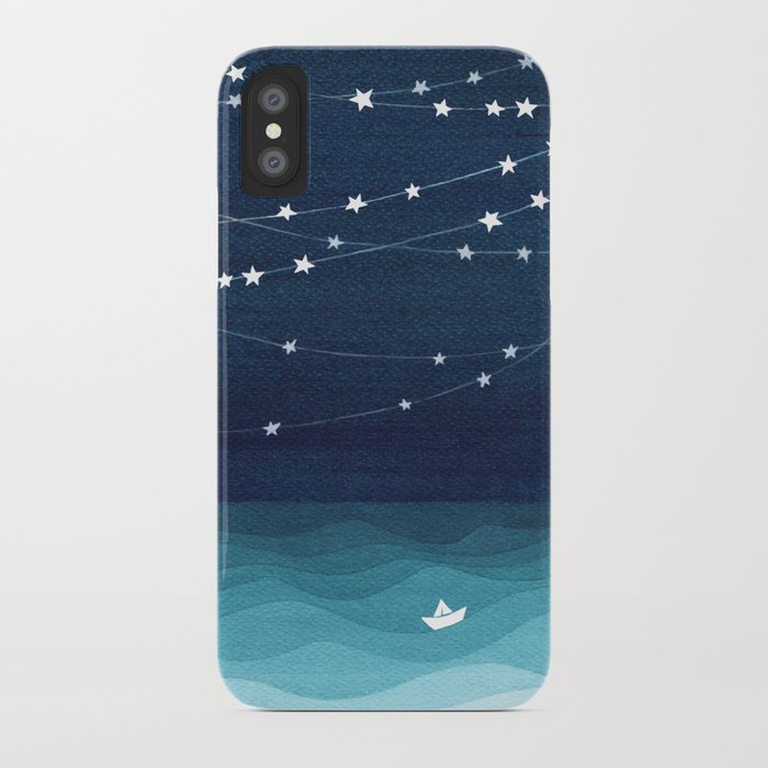 garlands of stars, watercolor teal ocean iphone case
