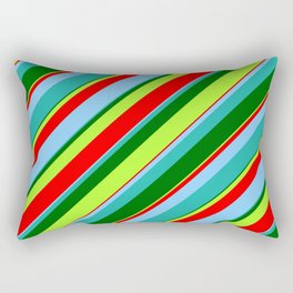 [ Thumbnail: Eye-catching Light Sea Green, Dark Green, Light Green, Red & Light Sky Blue Colored Stripes Pattern Rectangular Pillow ]