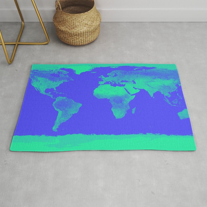 World Map Periwinkle Blue Mint Rug