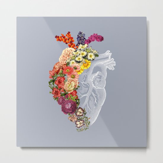 Flower Heart Spring Light Grey Metal Print