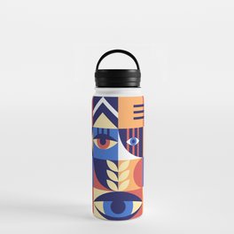 Bauhaus geometric abstract elements with eyes and simple forms. Modern style shapes, minimalistic retro design. Hipster 20s trend collage, illustration.  Water Bottle