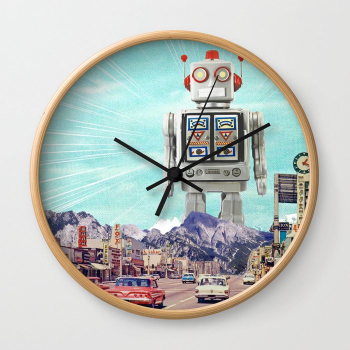 Robot in Town Wall Clock