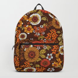 70s retro ditzy flowers, boho, browns, orange, hippie Backpack
