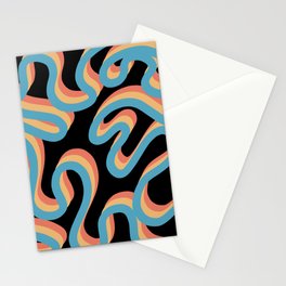 Enae - Orange and Blue Retro Ribbon Swirl Pattern on Black Stationery Card