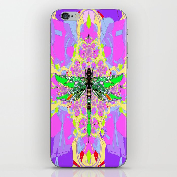Emerald Green Dragonfly Pink Abstract iPhone Skin