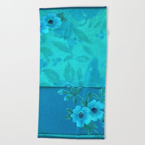 Teal paper flowers Beach Towel